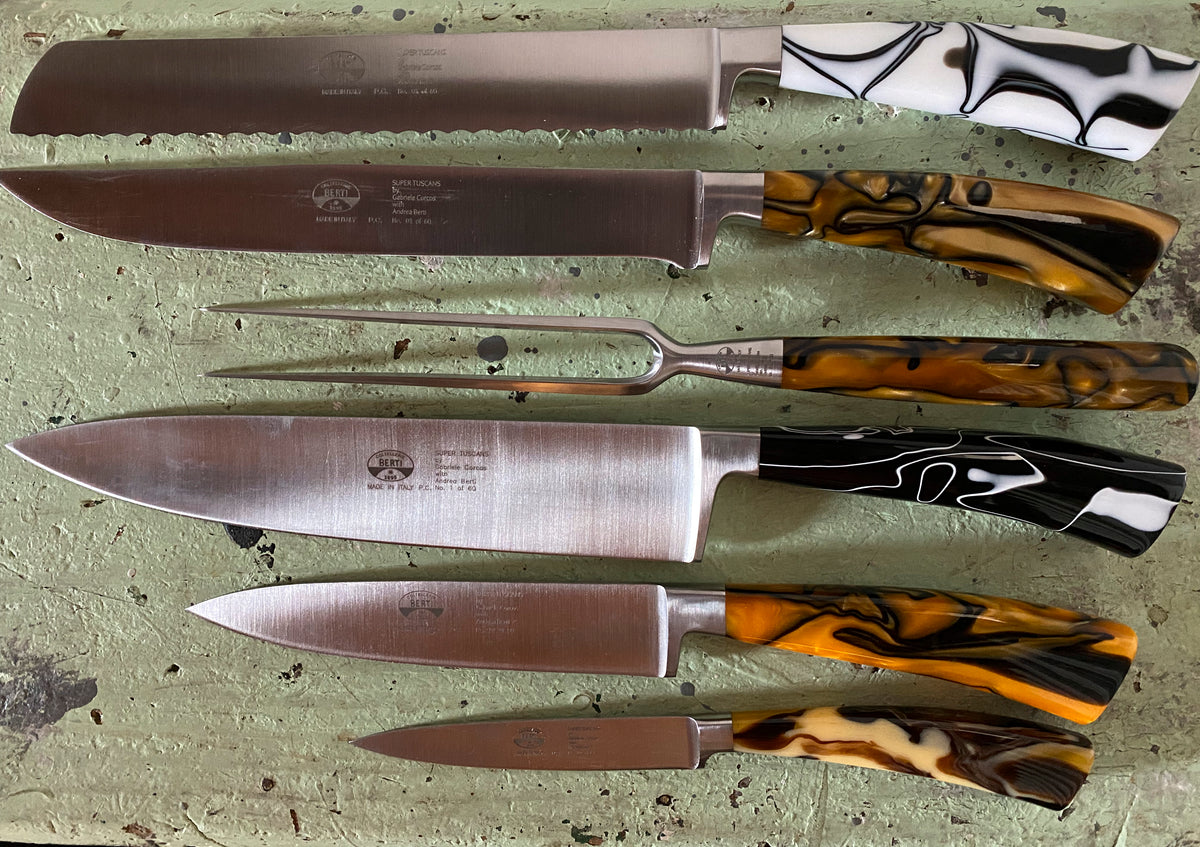 Prototypes SN #01 - Complete Knives Set Solid Lucite Handle with Magnetic Wood Blocks